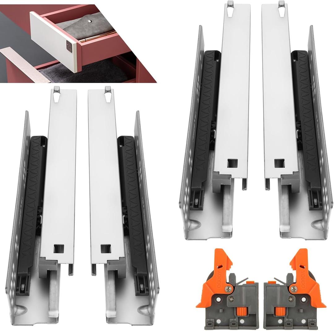 2 Pair 10 Inch Undermount Soft Close Drawer Slides Full Extension Concealed Drawer Rails Track with Adjustable Locking Devices 80 lb Load Capacity for Face Frame or Frameless Application