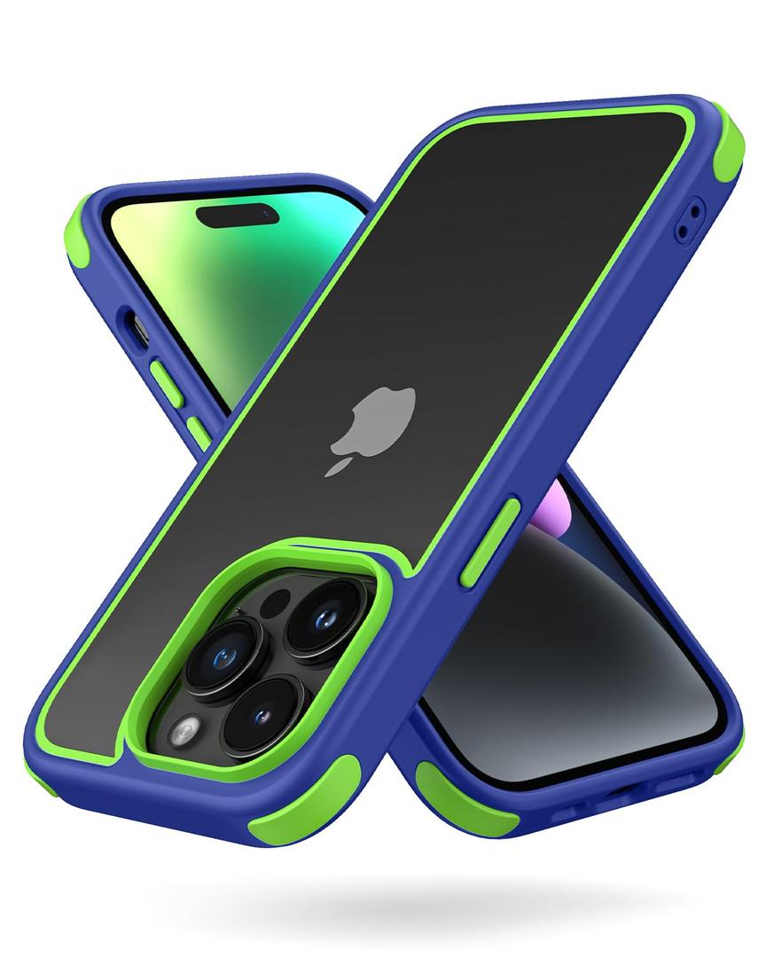 Mobnano for iPhone 14 Pro Crystal Clear Case, with Multicolor Protective Shockproof Bumpers, Not Yellowing Anti Scratch Transparent Hard PC Back & Soft Silicone TPU Frame Cover (Blue/Green)
