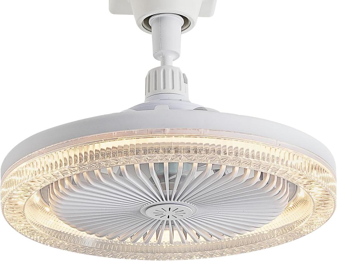 Light Socket Fan with Light 10 Inch, Light Socket Ceiling Fan, Screw in Ceiling Fan in Light Socket, Dimmable LED Light Bulb Fan with Remote, 3 Speeds