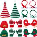 Hiboom 16 Pcs Winter Mini Knit Doll Hats and Scarves Decor Mini Santa Hat Tiny Gloves Set Christmas Doll Clothes for Christmas Small Clothing Accessories DIY Craft Xmas Costume Gift(Modern)