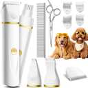Dog Grooming Kit with Paw Trimmer, All-in-One Low Noise Electric Rechargeable Small Quiet Pet Clippers Foot Dog Hair Shaver with Stainless Steel Scissors and Comb for Dogs at Home (White)