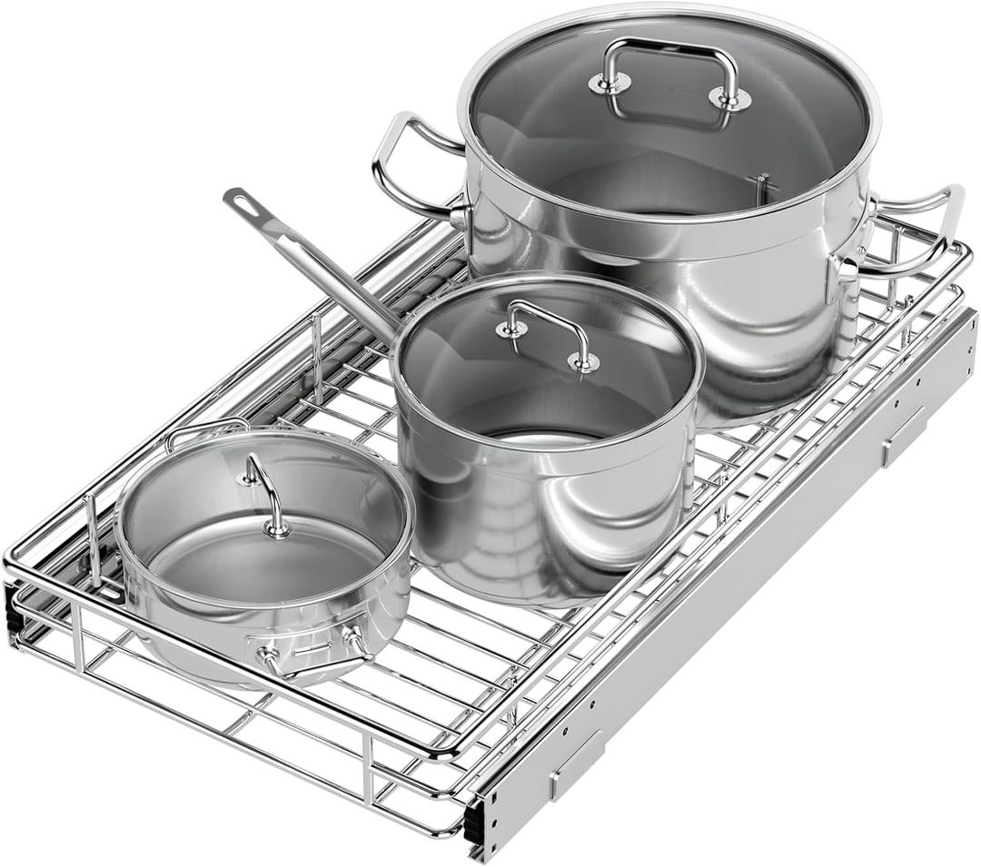 ZOINLIY Pull Out Cabinet Organizer, Versatile Slide Out Kitchen Organizers and Storage,Heavy Duty Drawer Cupboard Storage Basket, Smooth Sliding, Chrome Finish,11.8" W x 21" D