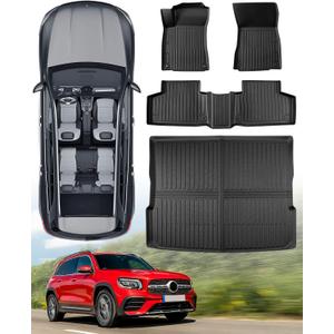 All Weather Floor Mats & Upper Cargo Liner for Mercedes Benz GLB 2026 2025 2024 2023 2022 2021 2020, Heavy Duty Custom Fit for GLB 250 Front 2nd Row, Non-Slip Black Car Accessories