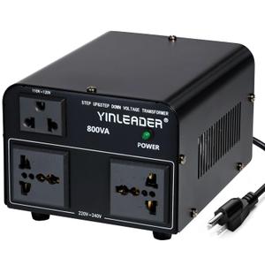 Yinleader 800W Voltage Converter Step Up 110V120V to 220V240V & Step Down 220V240V to 110V120V Power Transformer w/US Power Cord, Circuit Breaker Protection (VTUS800)