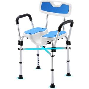 U-Shaped Shower Chair for Inside Shower, 600lbs Heavy Duty Shower Chair for Elderly and Disabled, Shower Chair with Arms and Back, Height Adjustable Bath Chairs for Seniors