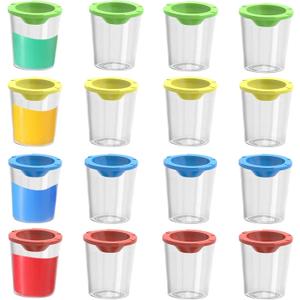 16 PCS No Spill Paint Cups with Lids 4 Colors, Arts and Crafts Supplies for Classrooms, Ultimate Paint Containers with Funnel-Shaped Lid