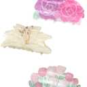 HAIMEIKANG 3 PCs Meidum Flower Cute Hair Claw Clips for Women and Girls - Acrylic Non-Slip Strong Hold Jaw Clips for Thin Hair