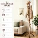 Wooden Coat Rack Freestanding with 8 Hooks & 3 Adjustable Sizes for Clothes, Space-Saving Design for Bedroom Office Entrance Holds Hats Coats Scarves Bags