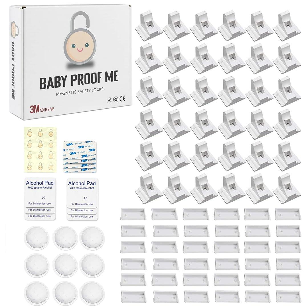 Pack of 36 Magnetic Baby Cabinet Locks for Child Safety with 9 Keys, 3M Adhesive Easy Installation, Baby Proofing Magnetic Locks for Cabinets and Drawers