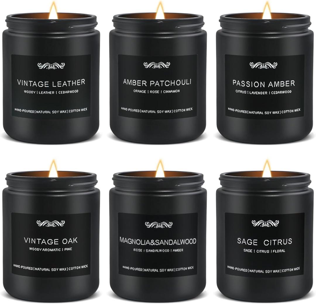 6 Pack Candles for Home Scented Aromatherapy Candles Gifts Set for Mens, Men Candle Set, 42 oz 300 Hour Long Lasting Candles Gifts for Men Birthday, Christmas (Cedar Oakmoss/Amber Patchouli/Magnolia&Sandalwood/Pine&Clove/Wood &Yuzu/Rose)