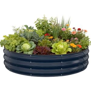 Galvanized Raised Garden Bed 441 FT, Round Metal Raised Garden Bed Outdoor Planter Box with Open Bottom, Rust-Resistant Steel Garden Bed for Vegetables Herbs Flowers, Easy Assembly (Navy Blue)