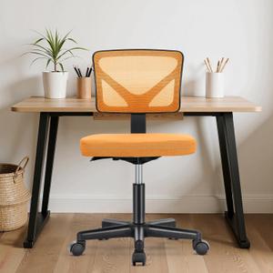 Sweetcrispy Office Desk Chair, Ergonomic Low-Back Mesh Rolling Work Swivel Chairs with Wheels, Armless Comfortable Seat Lumbar Support for Home, Bedroom, Study, Student, Adults, Dark Orange
