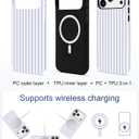 Compatible with MagSafe Striped Phone Case for iPhone 15 Pro Max, Cute Magnetic Blue and White Aesthetic Stripes Soft TPU and Hard PC Shockproof Protective Phone Cover for Women Girls