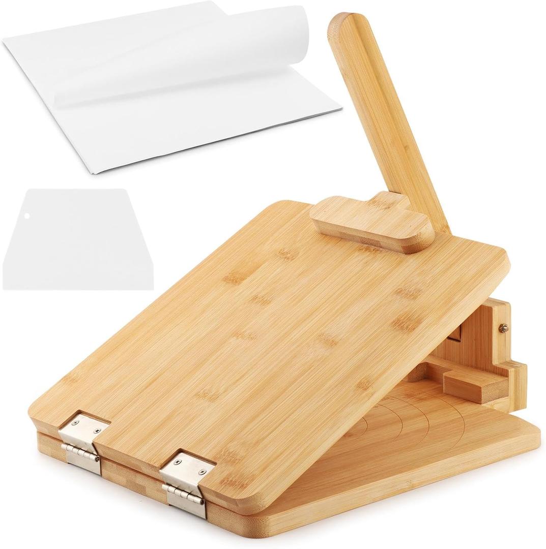 Upgraded Bamboo Wooden Tortilla Press, 10 Inch Square Tortilla Maker with 60pcs Parchment Paper, Mexican Tortillera Presser Tortillas Pataconera Dough Press(COLOR:Wood Color)