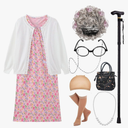 EBYTOP 2023 Old Lady Costume for Kids Granny Dress Halloween Accessories for Girl