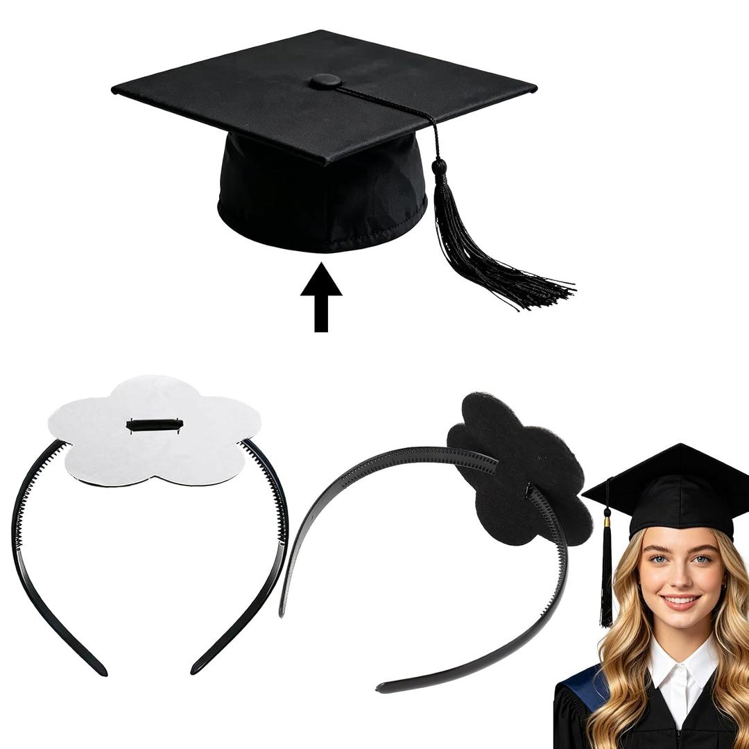 2 x 2 Pcs Graduation Cap Headband, Black Grad Cap Headband Graduation Hat Headbands Holder Firm Anti-Fall Hairband with Adhesive Insert Secure Your Graduate Caps and Hairstyle Accessories for Grad Student