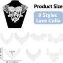 DICOSMETIC 8 Styles White Lace Collar Polyester Embroidered Lace Collar Set 8.58-11.42x11.61-19.88x0.04-0.06 Inch Hollow Out Floral Collars Clothes Trim for DIY Wedding Dress Costum Sewing Crafts