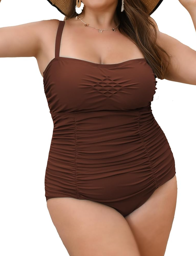Plus Size Bathing Suit for Women Tummy Control Ruched One Piece Swim Suits Square Neck Swimsuits 2025 2XL