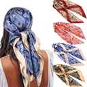 AWAYTR 35 Satin Large Square Head Scarves - 4PCS Silk Like Neck Scarf Hair Sleeping Wraps Satin Silk Scarfs for Women (Cashew (Black+red+blue+brown))