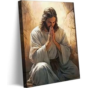 Jesus Prayer Canvas Wall Art Jesus Christ Portrait Wall Decor Picture Christian Bible Stories Poster Print Painting for Living Room Bedroom Church Decoration Ready To Hang
