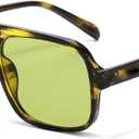 Retro Aviator Sunglasses for Women Men Trendy Classic 70s Square Aviator Sun Glasses Vintage Shades (A2 Green Leopard/Green)