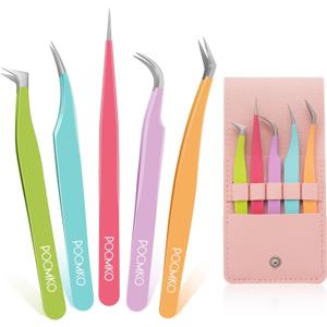 Lash Tweezers for Eyelash Extensions, Lash Extension Tweezer Kit for Beginner, Colorful Eyelash Tweezers Set of 5 for Volume, Isolation and Classic Lashes