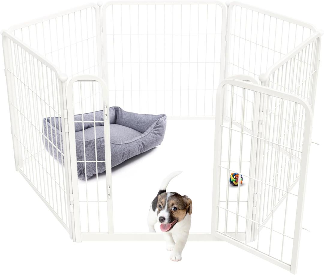FXW Homeplus Unleashed Indoor Dog Playpen - Stress-Free and Safe Play, Heavy Duty 24 Inch 6 Wire Panels Dog Pen for Puppy and Small Dogs, WhitePatented