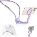 JJC Magnetic Neck Mount for Phone & Action Camera, POV Neck Holder for iPhone 17-12 Series Android Phones Gopro Insta360 with Quick Release & Angles Adjustment for Content Creating Women-Purple