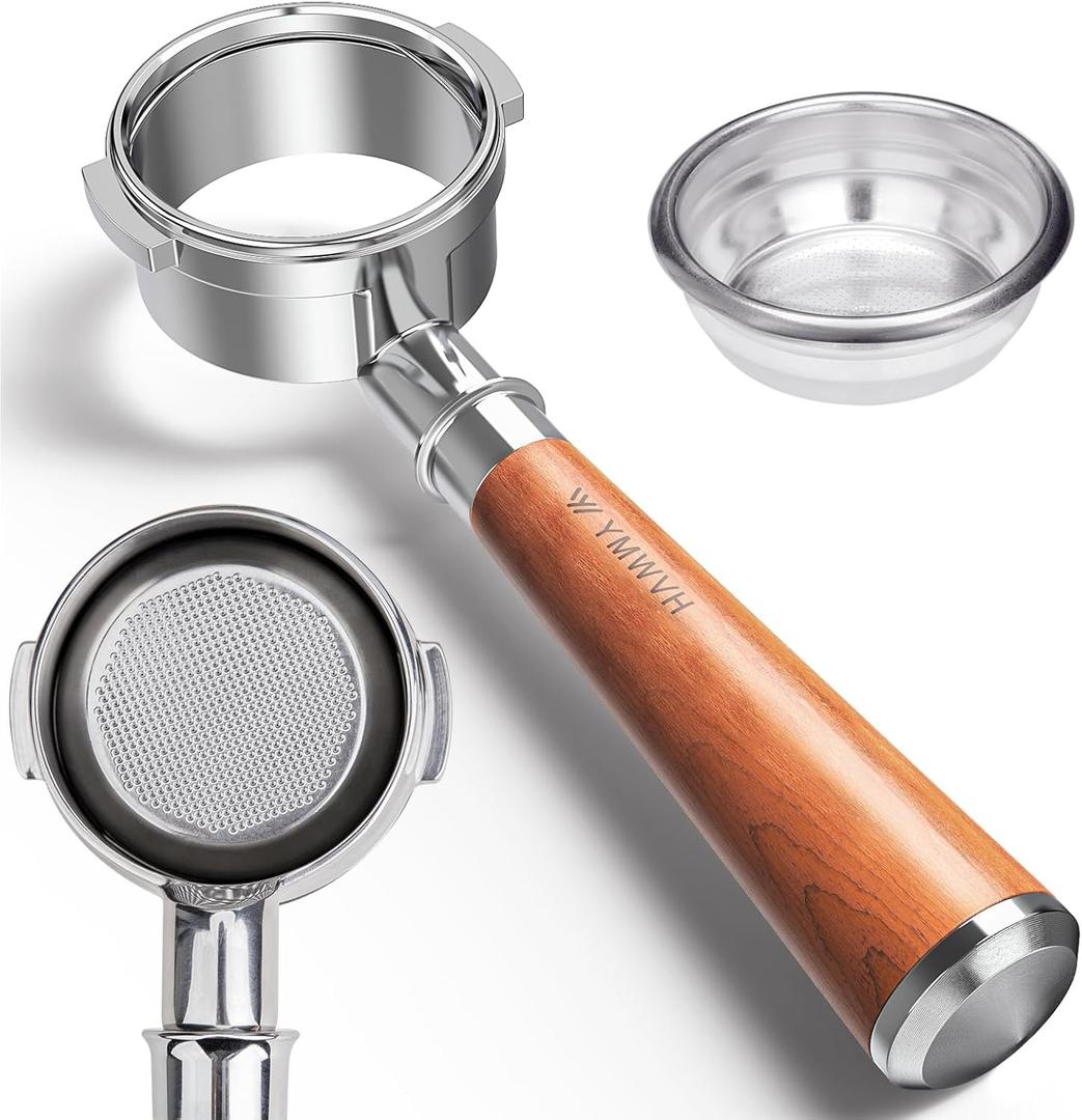 58mm Bottomless Portafilter 2 Ears - Fits Breville Oracle, Oracle Touch, Dual Boiler BES980XL BES990BSS BES920XL-Not for E61 groupheads-with Double Shot Filter Basket & Walnut Handle