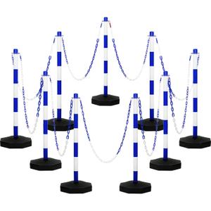Amylove 9 Packs Traffic Delineator Post Cone with Base, Traffic Cones Safety Cones Caution Cones Plastic Stanchion Chain Safety Barriers with 6.6 Feet Link Chain and S Hooks for Parking Lot (Blue)