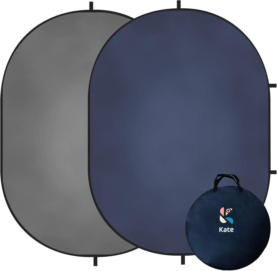 Kate 5x6.5ft(1.5x2m) Collapsible Backdrop Grey Blue Texture Pop up Reversible Photography Backgrounds for Zoom Video Meetings