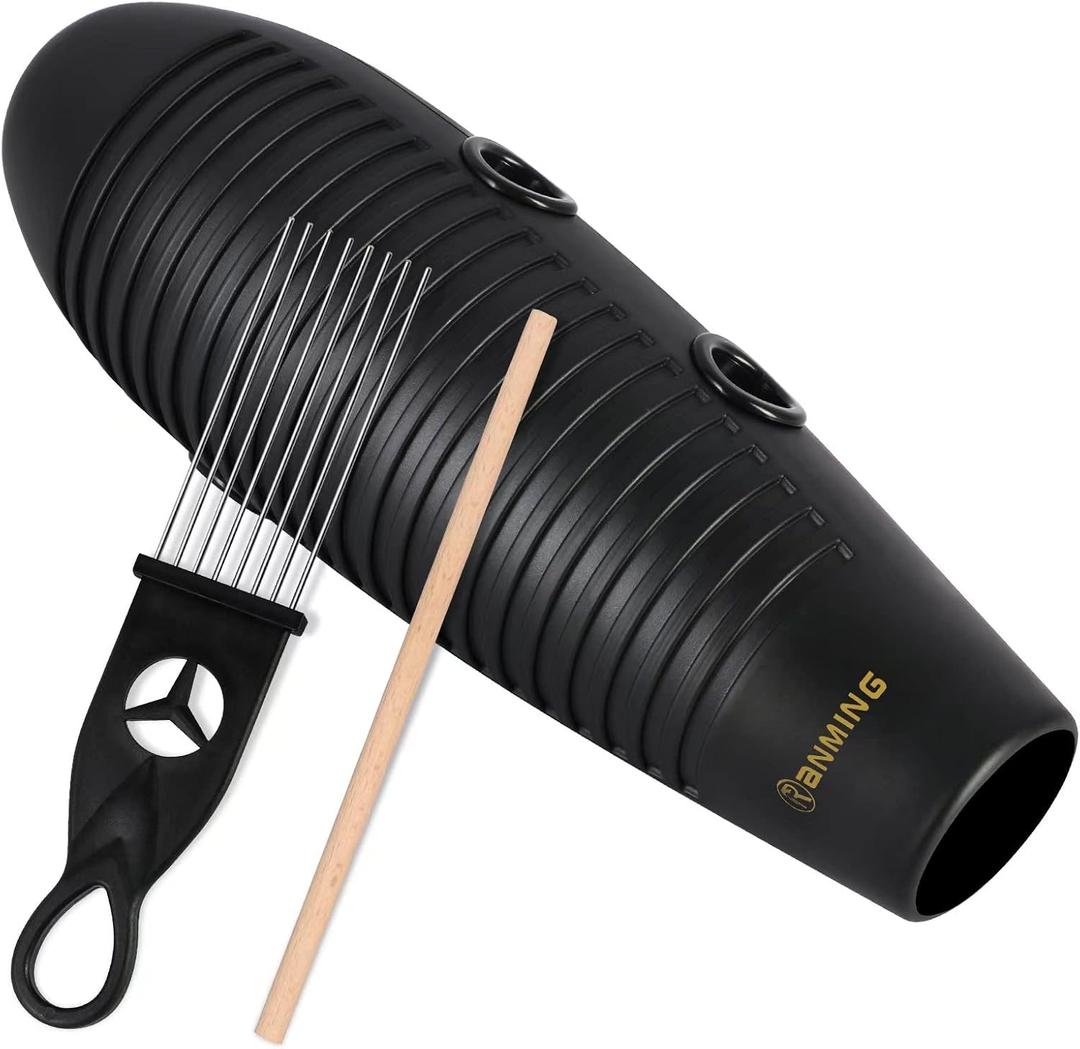 RANMING Guiro Instrument 3.9x13 Inch Super Guiro Fish Shaped Latin Percussion Instrument with 2 x Guiros Scraper Musical Training Tool for Beginners and Music Lover Black