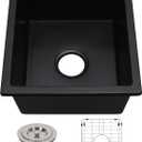Black Bar Sink Undermount,15 X 17 inch Small Composite Bar Sink,Granite Kitchen & Bar Sinks (Black, 15" X 17")