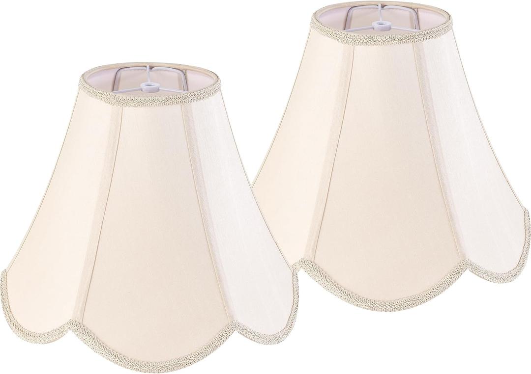 GO&SO 2 Pcs Barrel Lamp Shades Yellowish Beige Lamp Shade 6x13x10.6"(Spider) Bell Lamp Shade for Floor Lamps&Table Lamp,Scalloped Lampshade Modern Petal Edge Braid,Faux Silk Fabric,Easy Assembly