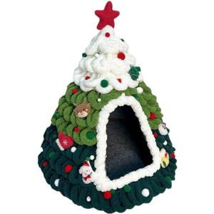 Knitted, Christmas Tree, Pet Bed, Cozy Handcrafted Cat & Small Dog Sleeping Nest, Easy to Knit, DIY (Medium, E)