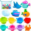 INNOCHEER Baby Bath Toys for Toddlers, Water Table Toys with Mold Free Stacking Cups, Quick Dry Organizer Net, 13 Pcs Bathtub Game, Beach and Pool Party