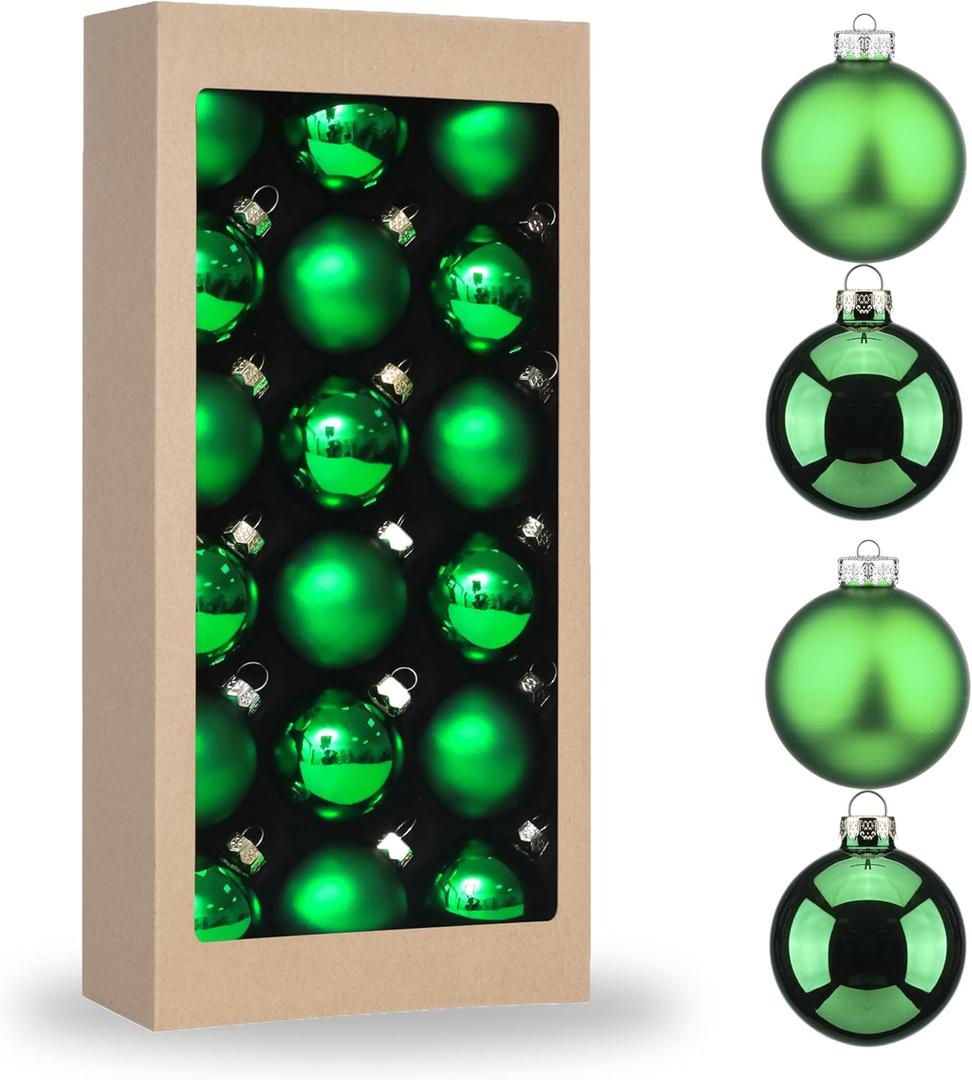 Amooca Christmas Glass Balls Decoration Festival Party Home Decors Holiday Xmas Tree Hanging Ornaments Set 18pc 1.8in Green