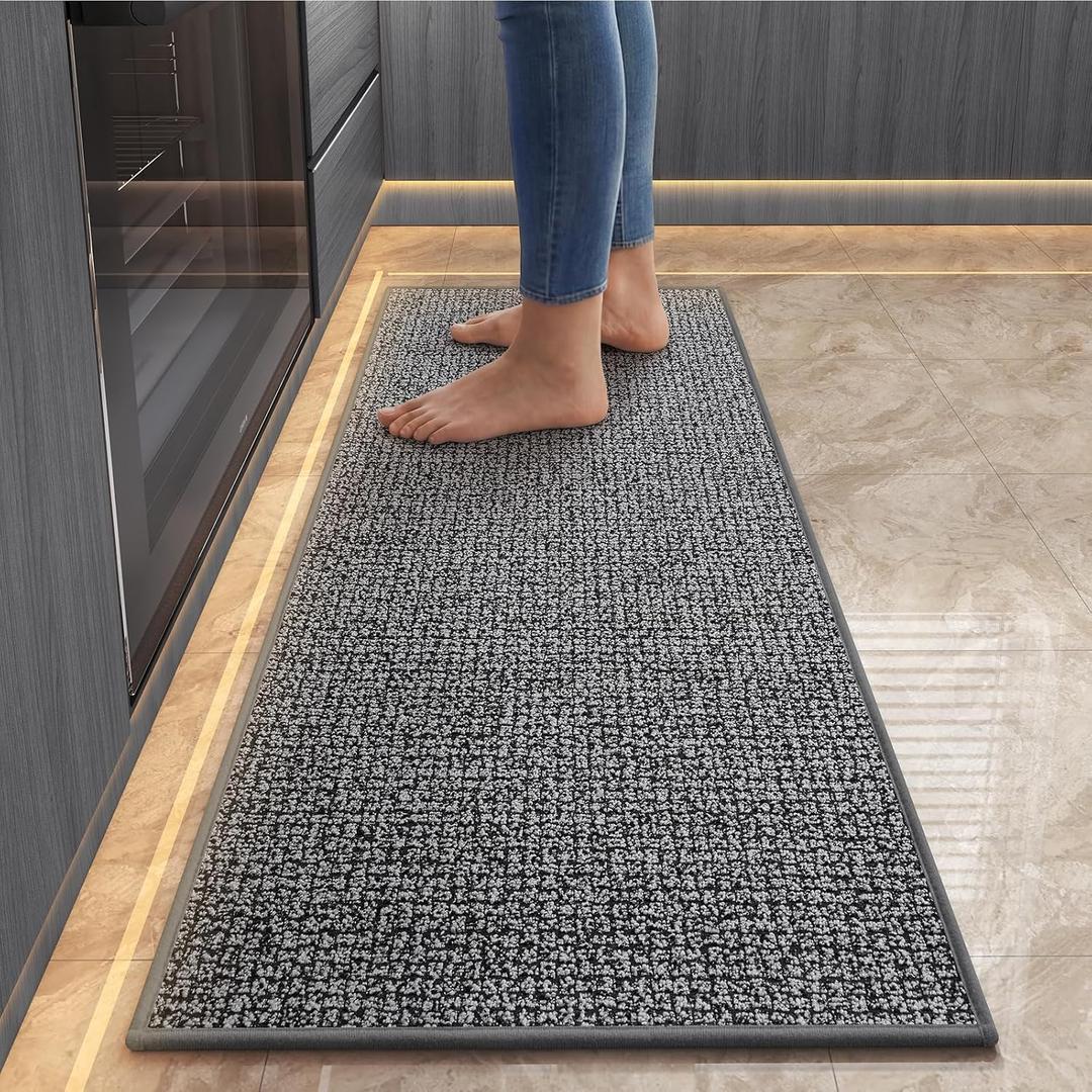 Kitchen Mats for Floor, Super Absorbent Kitchen Rugs Non Slip Washable, Rubber Backing Soft Braided Kitchen Sink Mat Kitchen Runner Rug Standing Mat, Front of Sink, Easy Clean, Grey 17"x47"