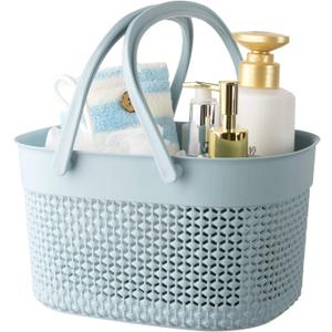 rejomiik Portable Shower Caddy Basket, Plastic Organizer Storage Tote with Handles Toiletry Bag Bin Box for Bathroom, College Dorm Room Essentials, Kitchen, Camp, Gym, Blue