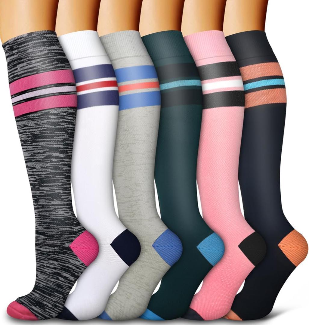 6 Pack Copper Compression Socks for Women and Men Circulation-Best Support for Medical,Running,Nursing,Athletic L/XL