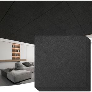 Art3d Acoustic Polyester Drop Ceiling Tiles, Waterproof 12-Pack 2ft x 2ft Ceiling Panels for Office Basement Kitchen Recording Room, No Sag BreakageReusable,Covers 48 Sq.Ft, Black, 24*24 12pcs