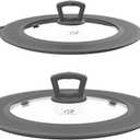 Set of 2 Vented Tempered Glass Universal Lid for Pot Pan Skillet with Heat Resistant Silicone Microwave Splatter Cover Microwave Safe Fit 6.5" 7" 7.5" and 9.5" 10" 10.5" 11", Light Grey