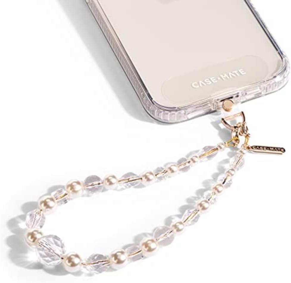 Case-Mate Phone Charm with Beaded Pearls and Crystals - Detachable Anti Theft Strap - Hands-Free iPhone Wrist Strap for Women - Phone Chain Wristlet for Galaxy, Pixel and More - Crystal Pearl