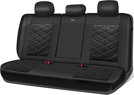 CAR PASS Back Car Seat Covers, Water Resistant Nappa Leather Rear Bench Seat Cover Universal Fit for Cars, SUVs, Vans, Trucks, Automotive Backseat (Rear, Black)