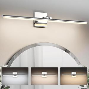 LED Bathroom Vanity Light, Modern Bathroom Light Fixture Over Mirror (3000K/4000K/6000K, Dimmable), Vanity Light Bar with Angle Adjustable, 32 Inch, Chrome
