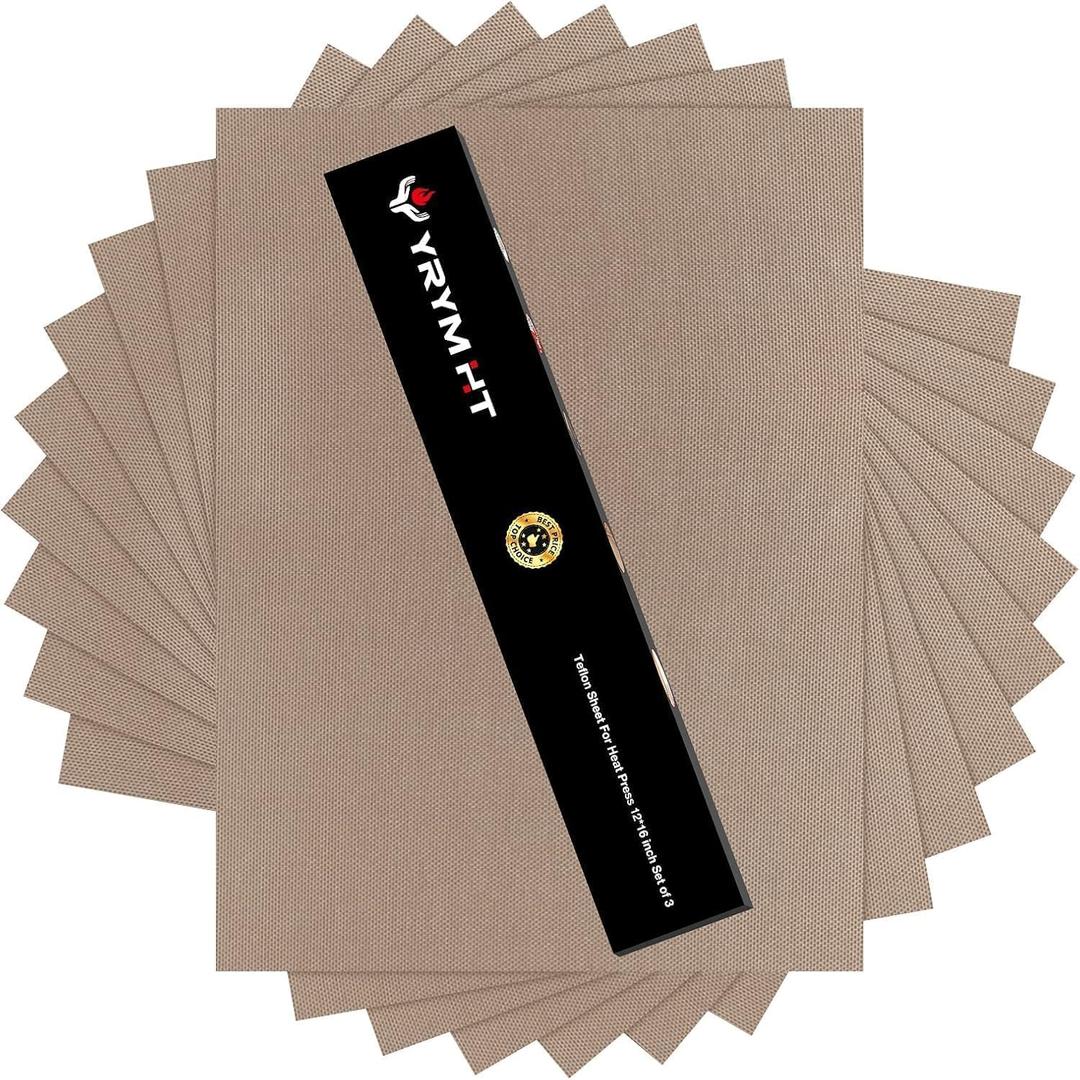 10 Pack PTFE Sheet for Heat Press - 16" x 12" Non Stick PTFE Sheets for Vinyl Heat Press Washable Reusable Heat Resistant Craft Mat