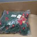 9FT Christmas Garland with Lights, Prelit Garland with Red Berry Clusters&Balls&Flowers&Pine Needles,for Stairs Railing Fireplace Mantle Front Door Home Holiday Decor Ornaments