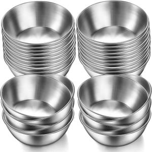 30 Pack Small Stainless Steel Bowl Sauce Dishes 3.3 Inch Round Seasoning Sushi Dipping Bowls Silver Mini Condiment Cups Metal Ingredient Containers for Prep Appetizer Plates Set for Kitchen