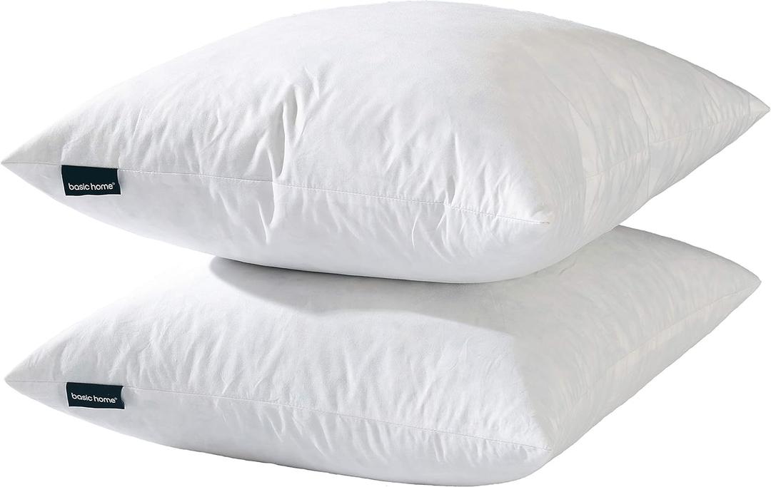basic home Hotel-Style Goose Feather Pillow Insert for Sofa & Bed - 100% Odorless & Plump Cushion Filler - 233TC Cotton with Inner Liner to Prevent Poking (16x16 Inch)