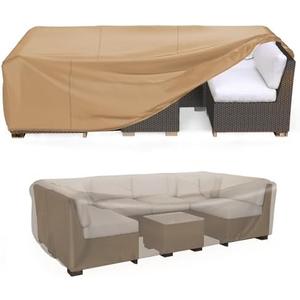 Mrrihand Heavy Duty Patio Furniture Covers, Outdoor Furniture Covers Waterproof Sectional Sofa Set, Patio Table and Chair Set Cover 111" L×74" W×28" H,Brown